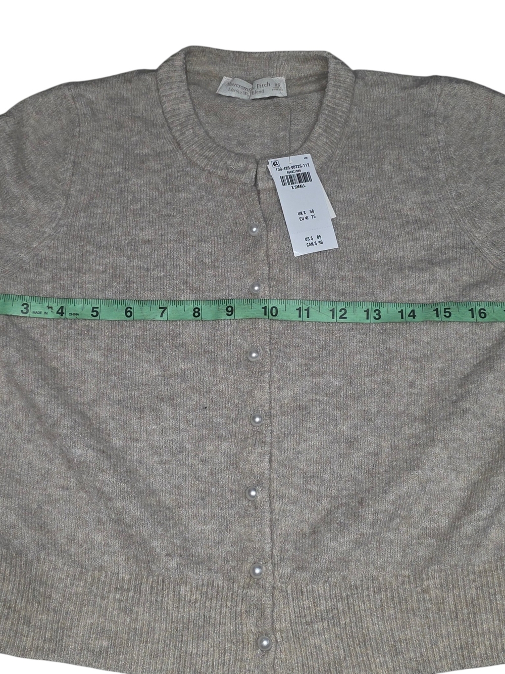 NWT Abercrombie & Fitch XS Merino Wool Blend Pearl Button Cardigan Beige - Picture 5 of 9
